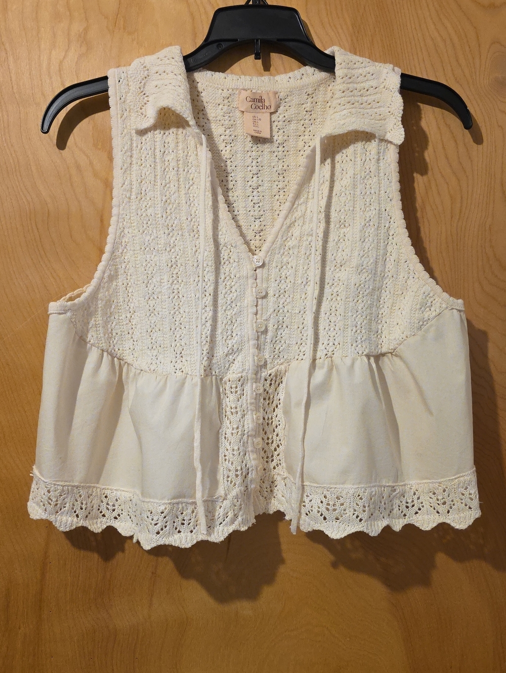 Camila Coelho Cream Crochet Knit Boho Top Size Large